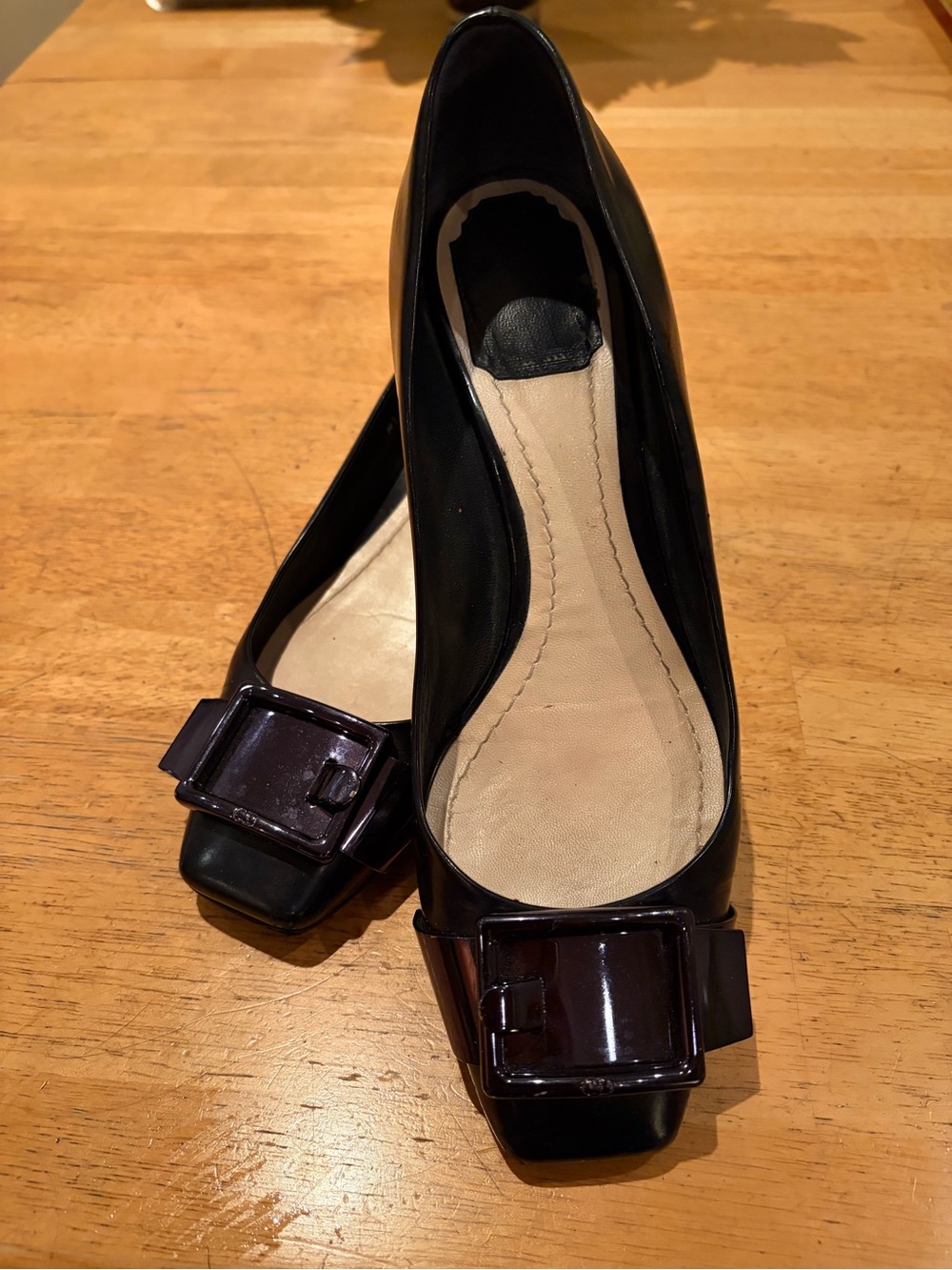 Dior Women’s Black Patent Buckle Chunky Pumps size 39